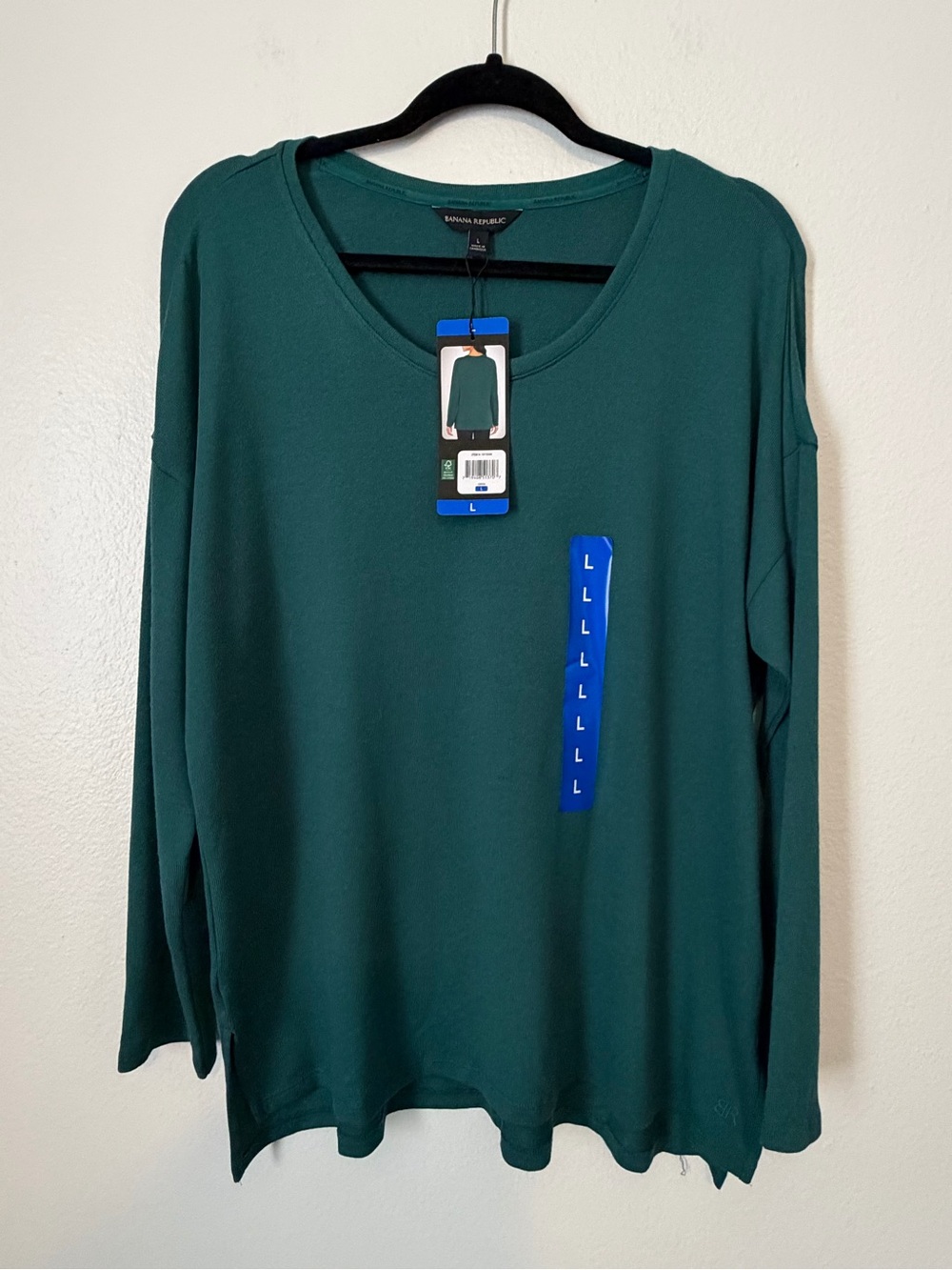 NEW Banana Republic Women's Scoop Neck Long Sleeve Top Green Size Large